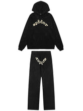 Sp5der Rhinestone Letter Graphic Hoodie and Sweatpants Tracksuit Set