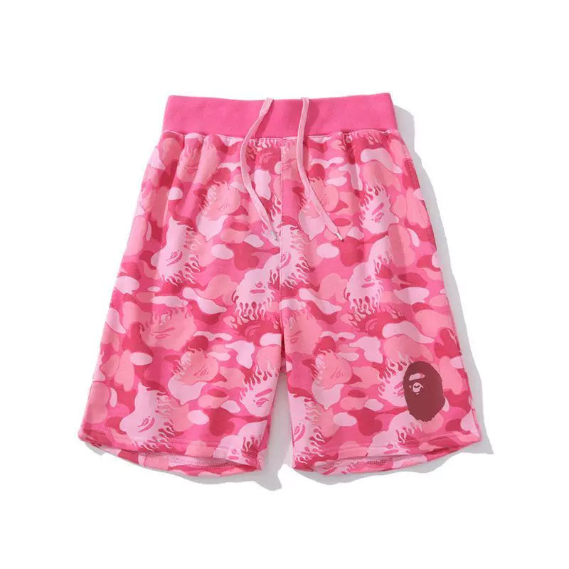 BAPE Style Camo & Ape Head Casual Shorts - Pink