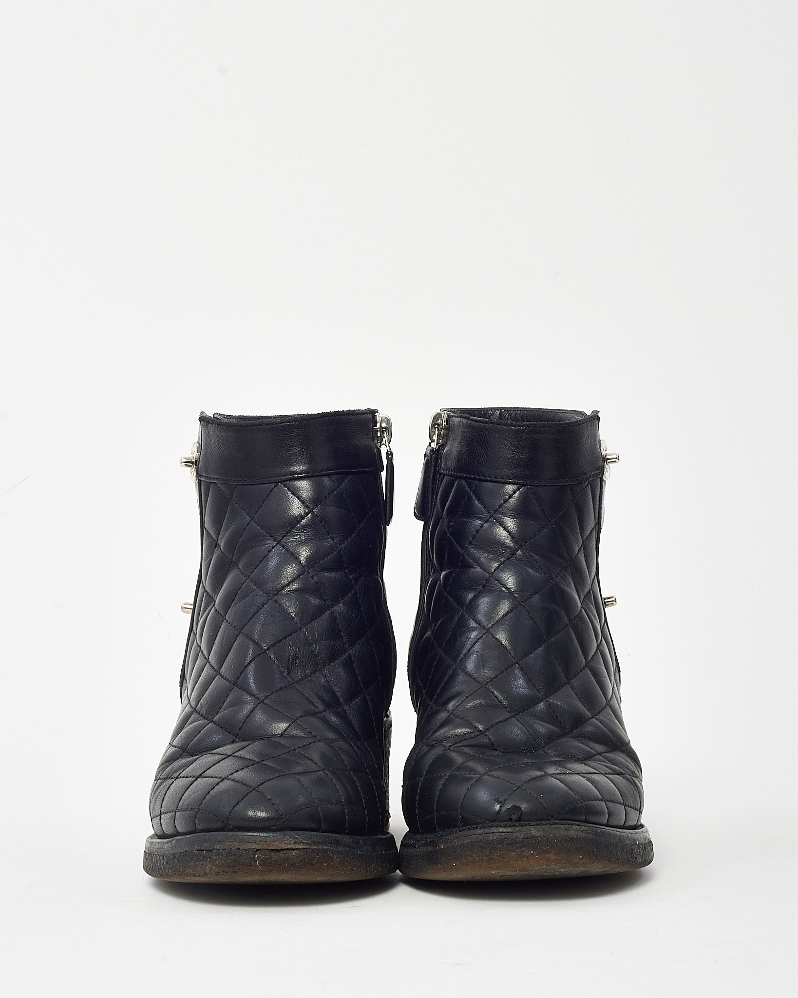 Chanel Black Quilted Leather CC Logo Short Zip Boots - 38